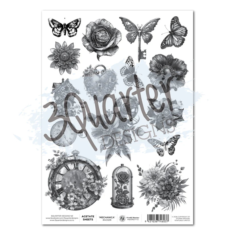 3Quarter Designs - Floral Mechanica Acetate Sheet