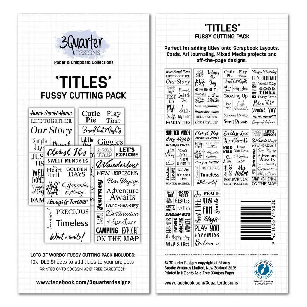 3Quarter Designs – “Titles” Fussy Cutting Pack