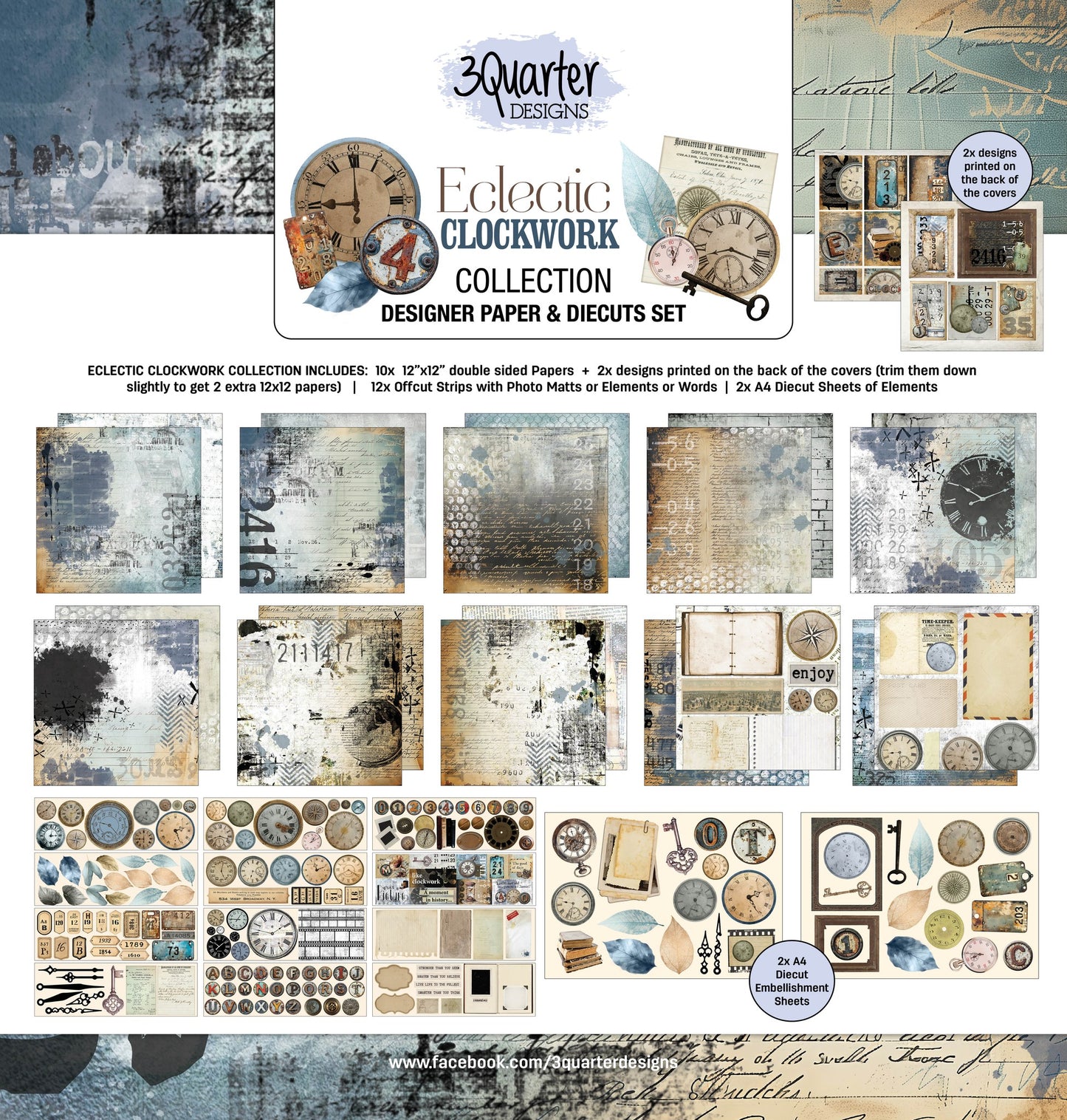 3Quarters Designs - Eclectic Clockwork - 12"x12" Pack