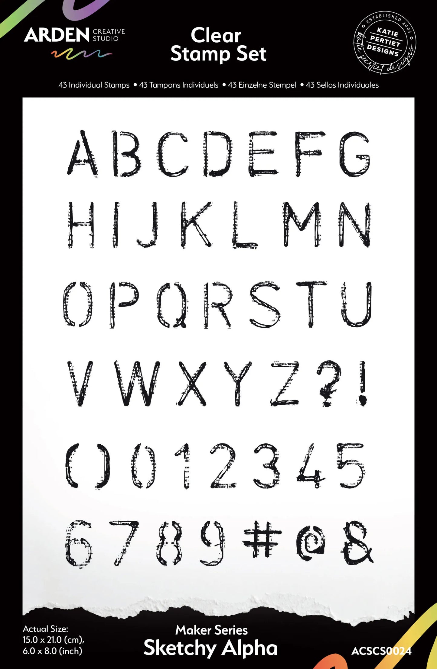 Arden Creative Studio - Maker Series - Sketchy Alpha 6in x 8in Clear Stamp Set designed by Katie Pertiet