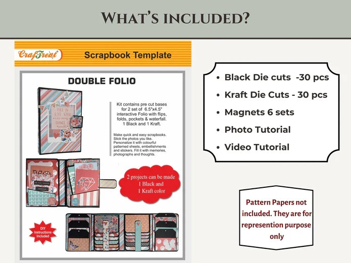 CrafTreat Double Folio DIY Scrapbook Blanks - 2 Sets - 1 Black & 1 Kraft