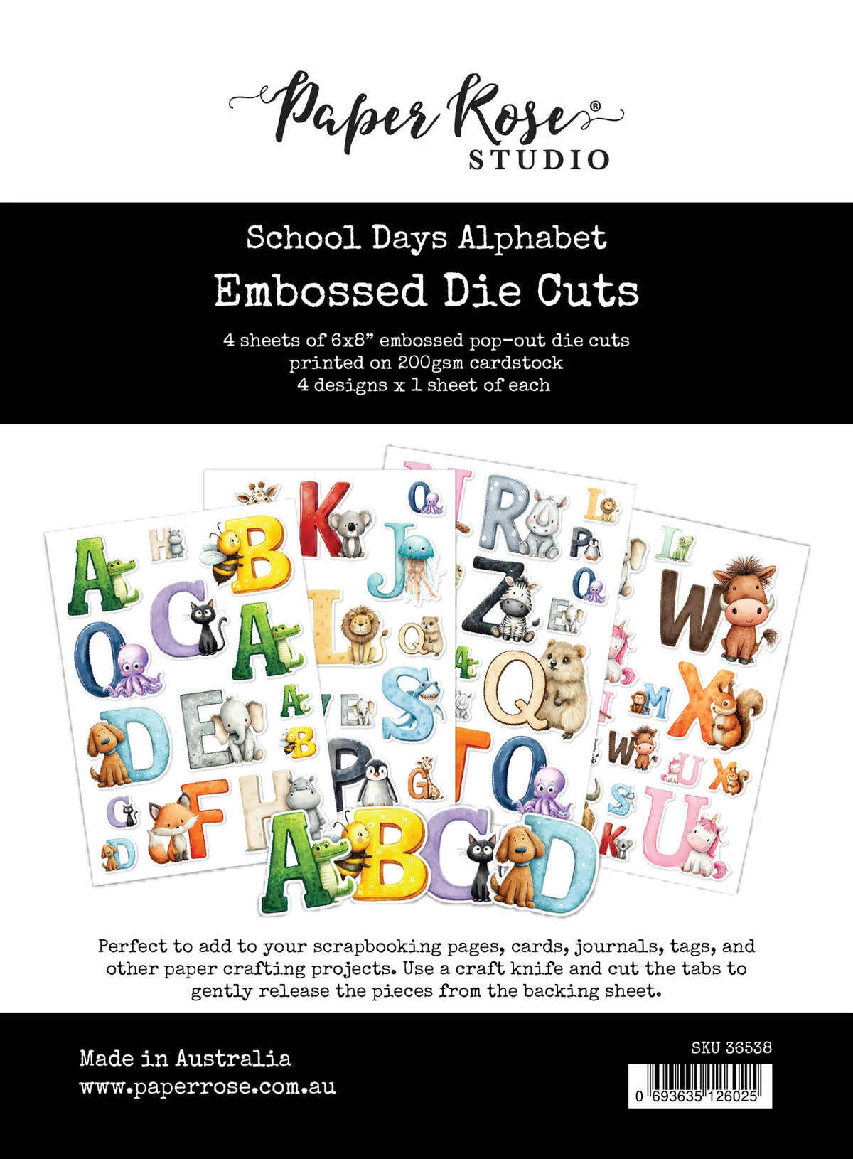 School Days Alphabet 6x8" Embossed Die Cuts