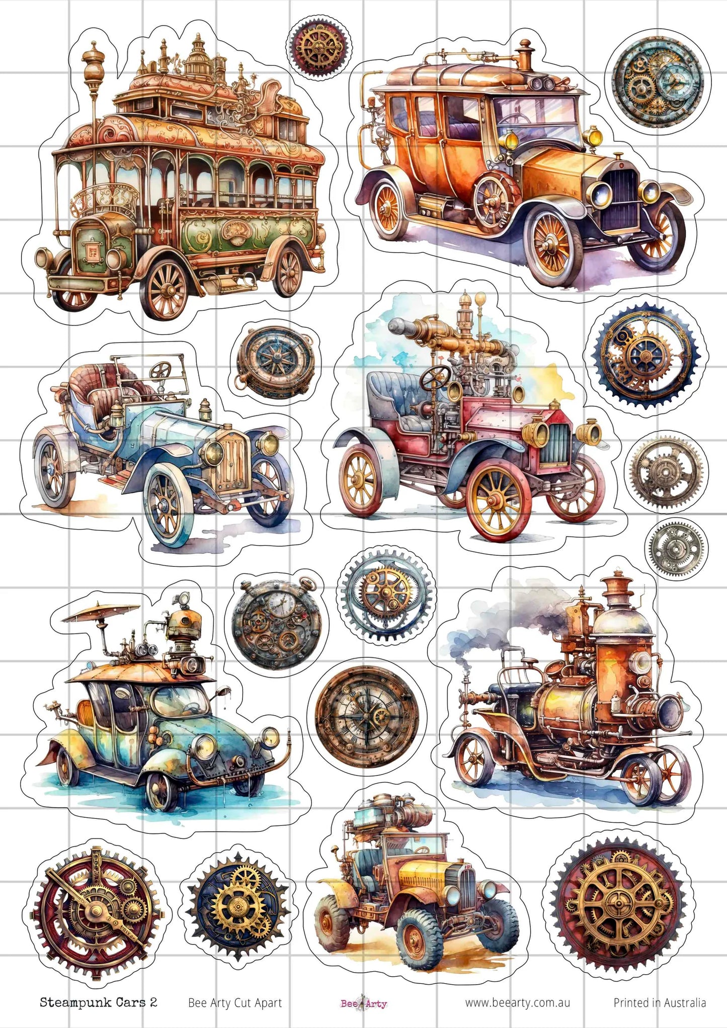 Bee Arty A4 Cut Apart - Steampunk Cars 2