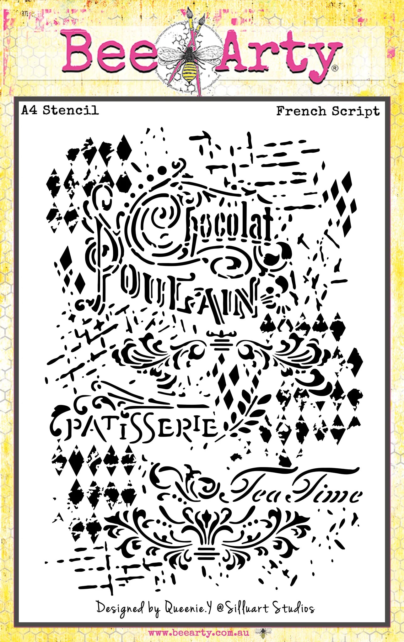 Bee Arty - French Script - A4 Stencil