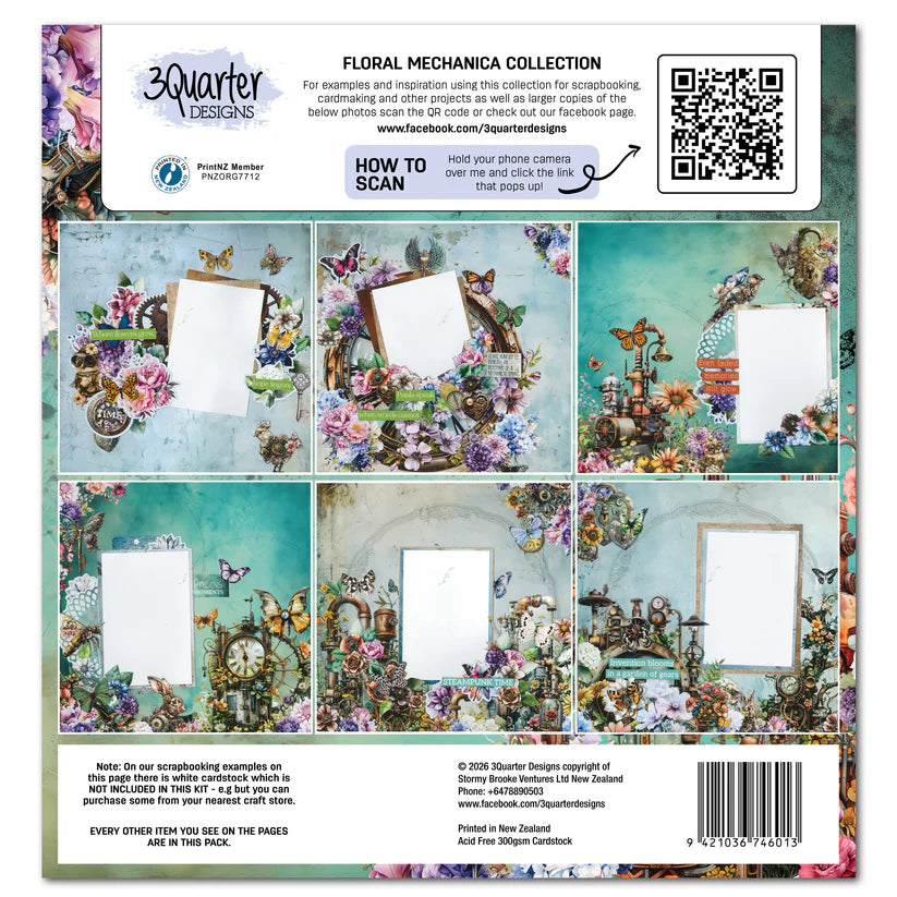 3Quarters Designs - Floral Mechanica Collection - 12"x12" Pack