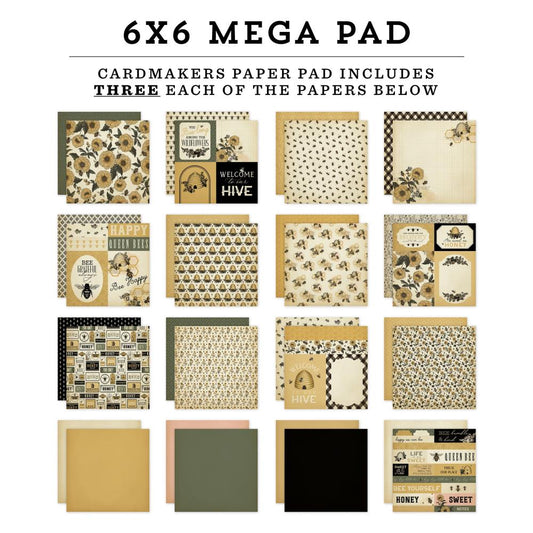 Carta Bella Double-Sided Cardmakers Mega Paper Pad 6"X6" - Honey Bee