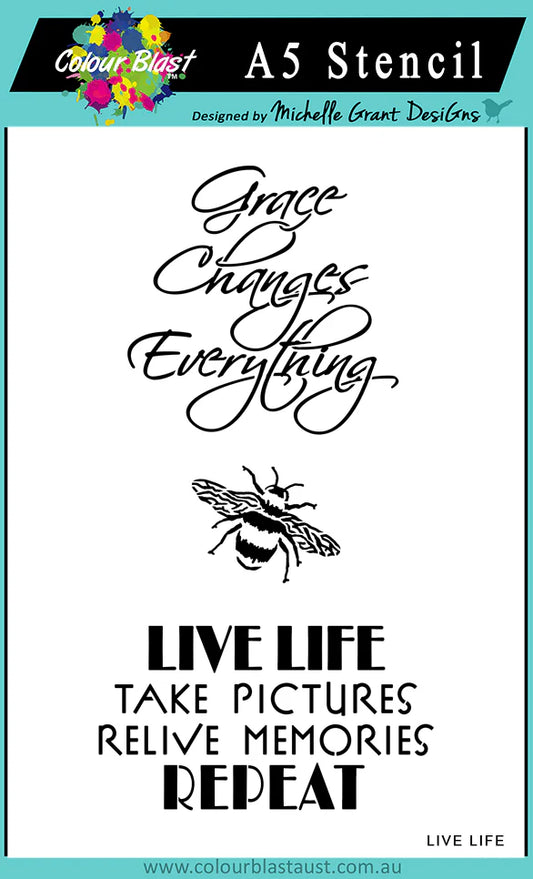 Bee Arty - Live Life - A5 Stencil