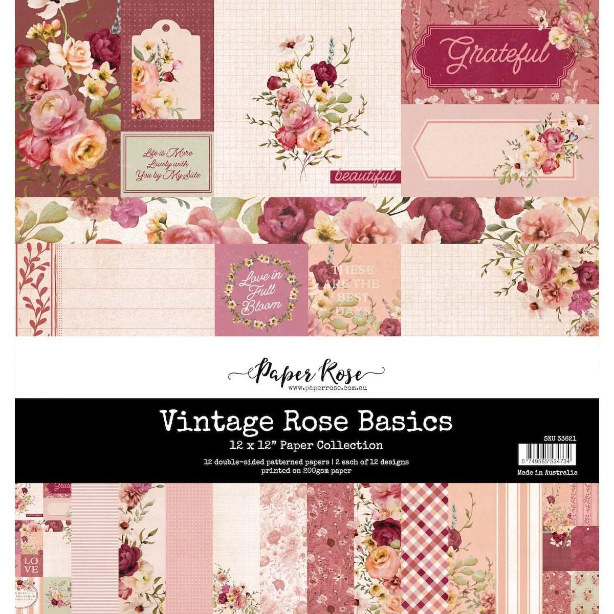 Paper Rose Vintage Rose Basics 12x12 Paper Collection