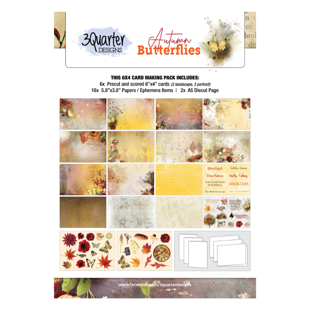 3Quarter Designs - Autumn Butterflies - 6x4 Card Pack