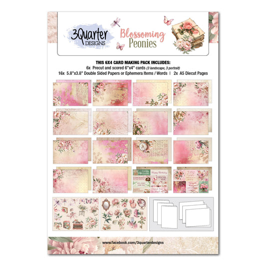 3Quarter Designs - Blossoming Peonies - 6x4 Card Pack