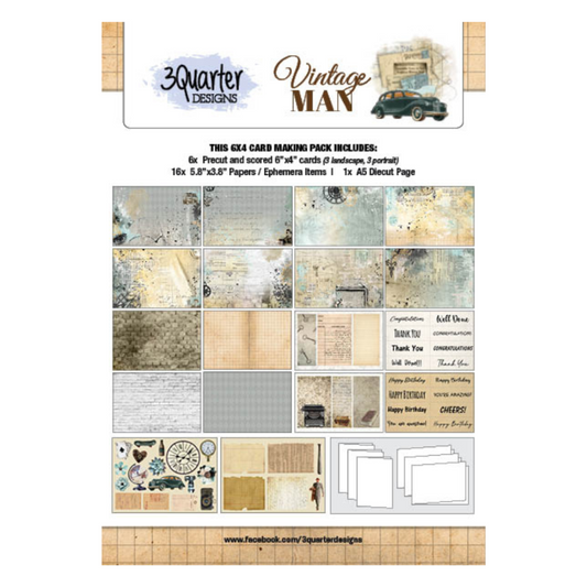 3Quarter Designs - Vintage Man - 6x4 Card Pack