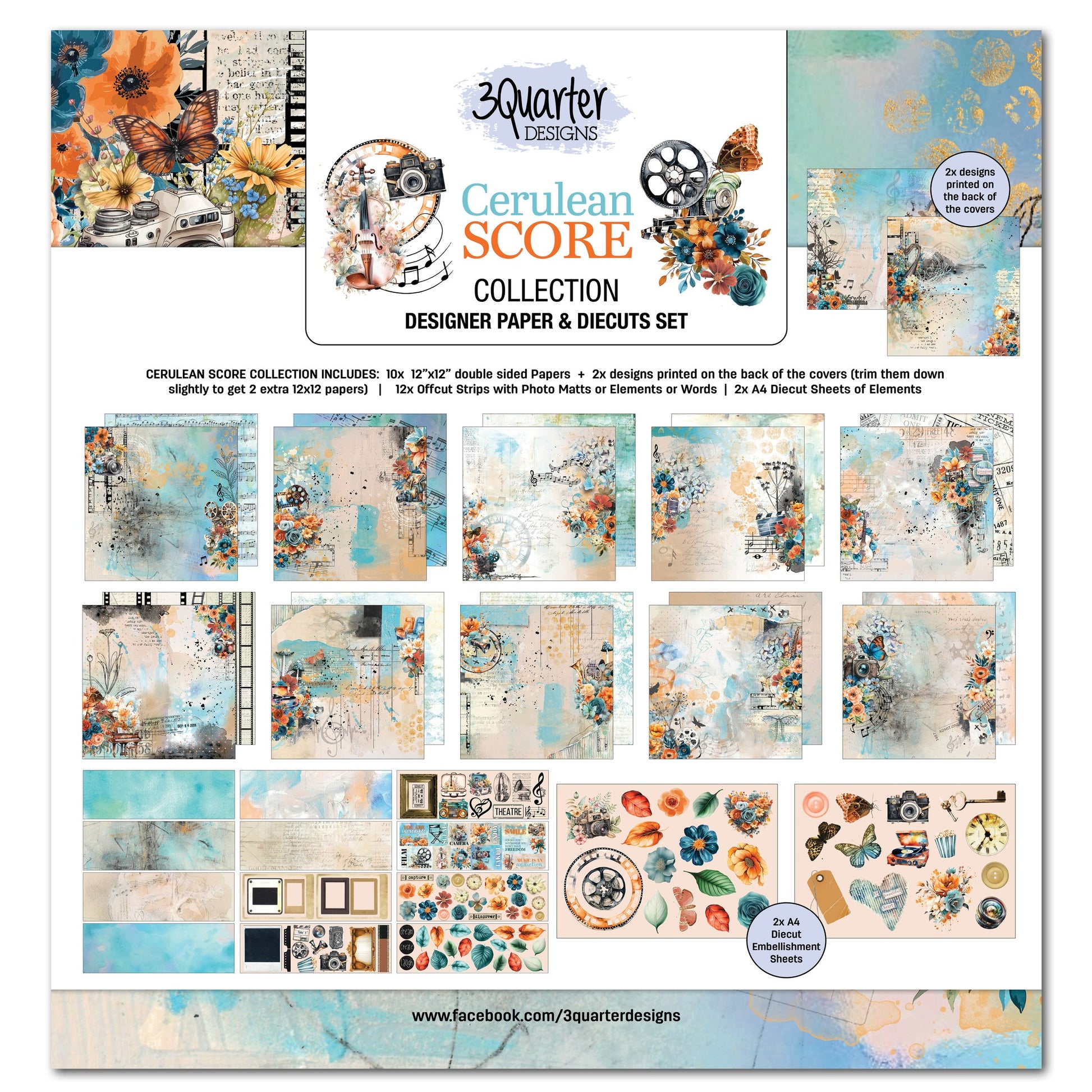 3Quarters Designs - Cerulean Score - 12"x12" Pack