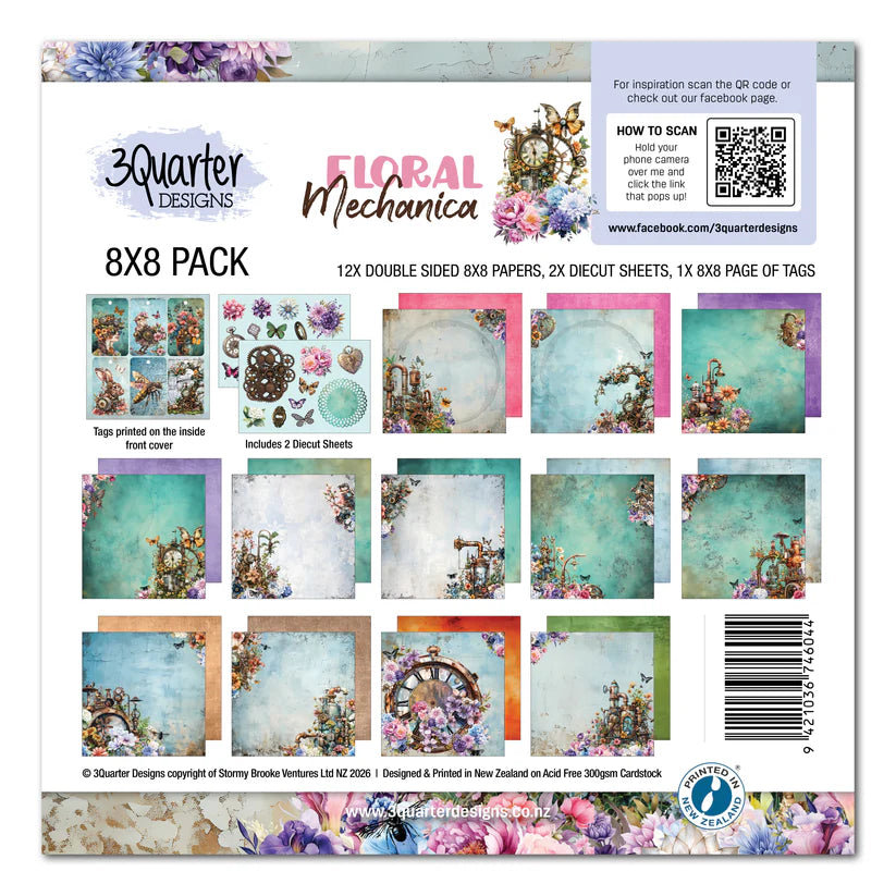 3Quarters Designs - Floral Mechanica Collection - 8"x8" Pack