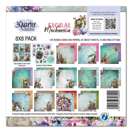 3Quarters Designs - Floral Mechanica Collection - 8"x8" Pack