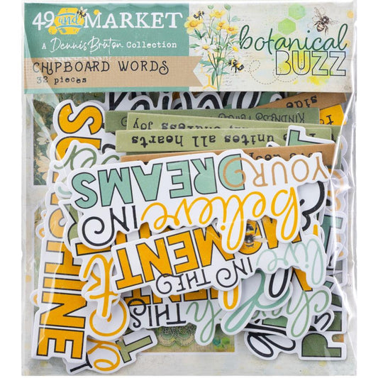 49 and Market Botanical Buzz Chipboard Words by Dennis Bruton
