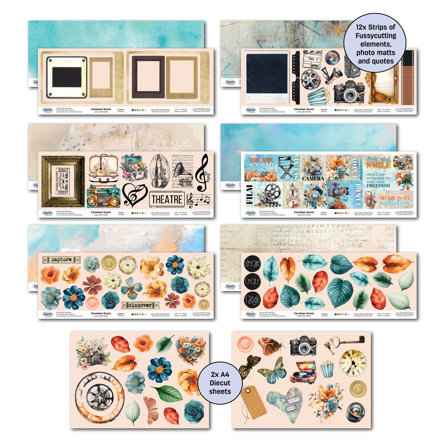 3Quarters Designs - Cerulean Score - 12"x12" Pack