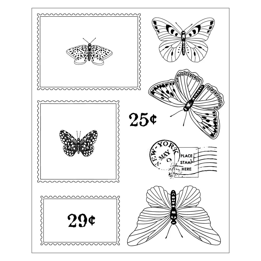 Sizzix 49 and Market – Clear Stamps & Framelits Dies Set – Postage Wings