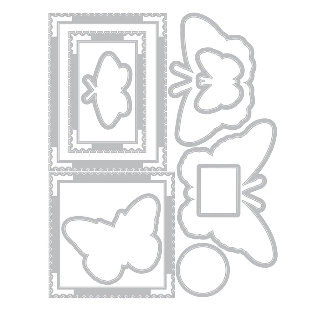 Sizzix 49 and Market – Clear Stamps & Framelits Dies Set – Postage Wings