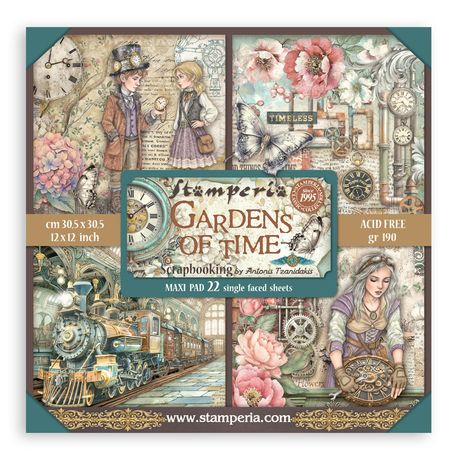 Gardens of Time - Stamperia Single-Sided Paper Pad 12"x12"