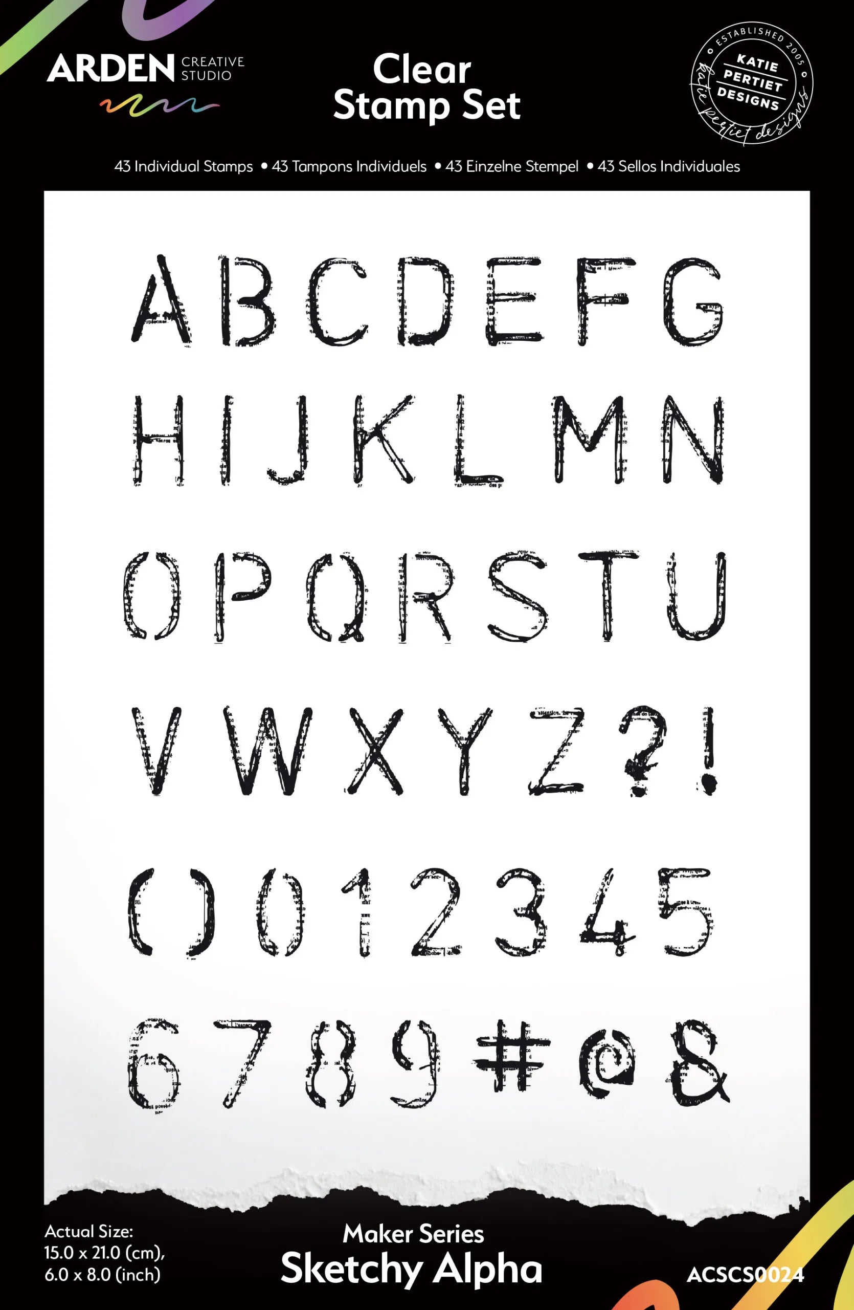 Arden Creative Studio - Maker Series -  Sketchy Alpha 6in x 8in Clear Stamp Set designed by Katie Pertiet