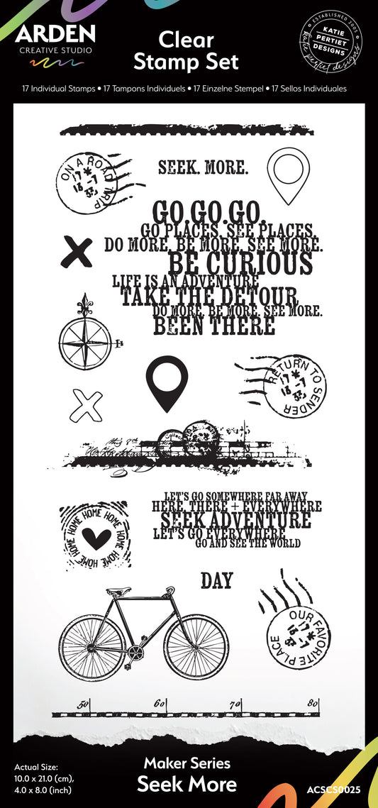 Arden Creative Studio - Maker Series -  Been There - Seek More - 4in x 8in Clear Stamp Set