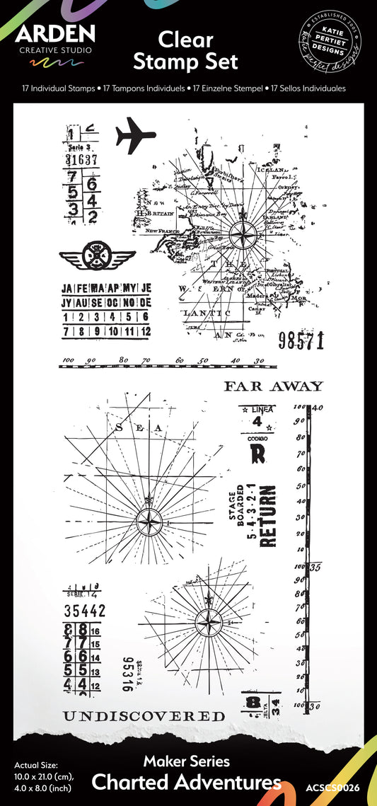 Arden Creative Studio - Maker Series -  Been There - Chartered Adventures - 4in x 8in Clear Stamp Set