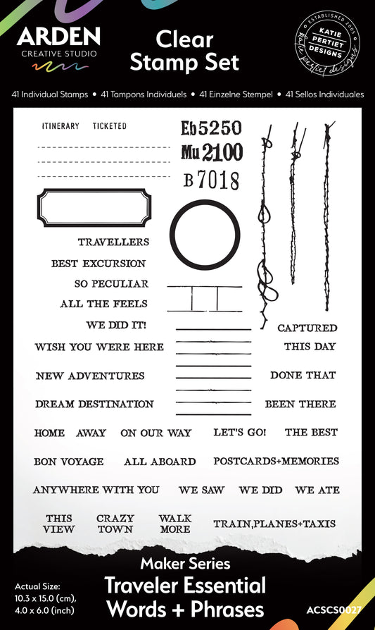 Arden Creative Studio - Maker Series -  Been There - Traveler Essential Words & Phrases - 4in x 8in Clear Stamp Set