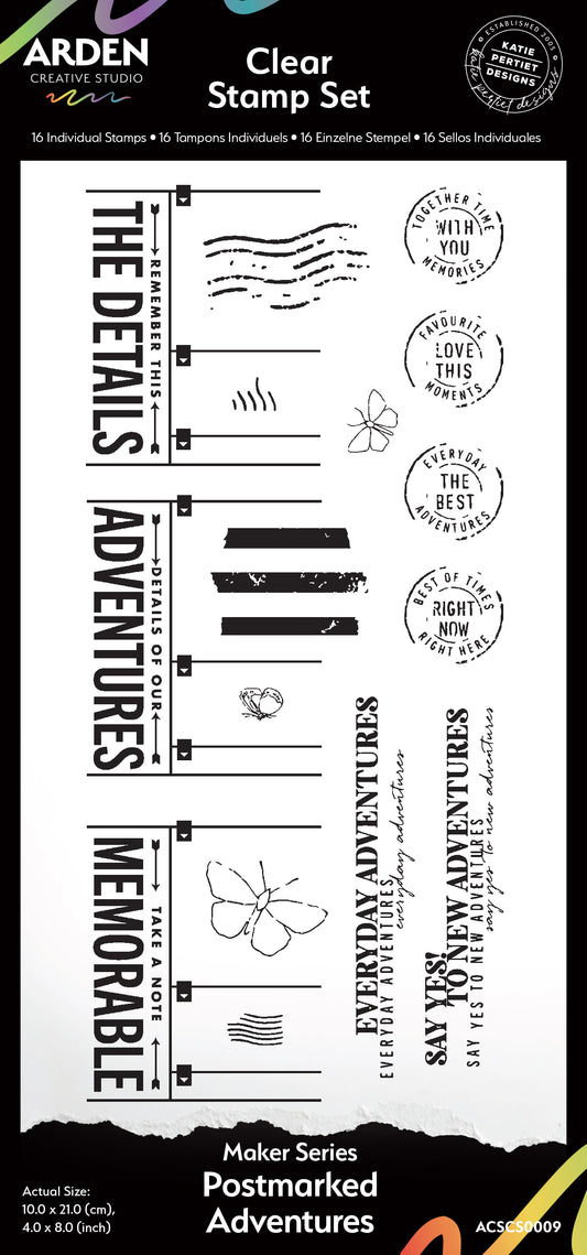 Maker Series Postmarked Adventures - Clear Stamp Set 4" x 8" Arden Creative Studios Katie Pertiet