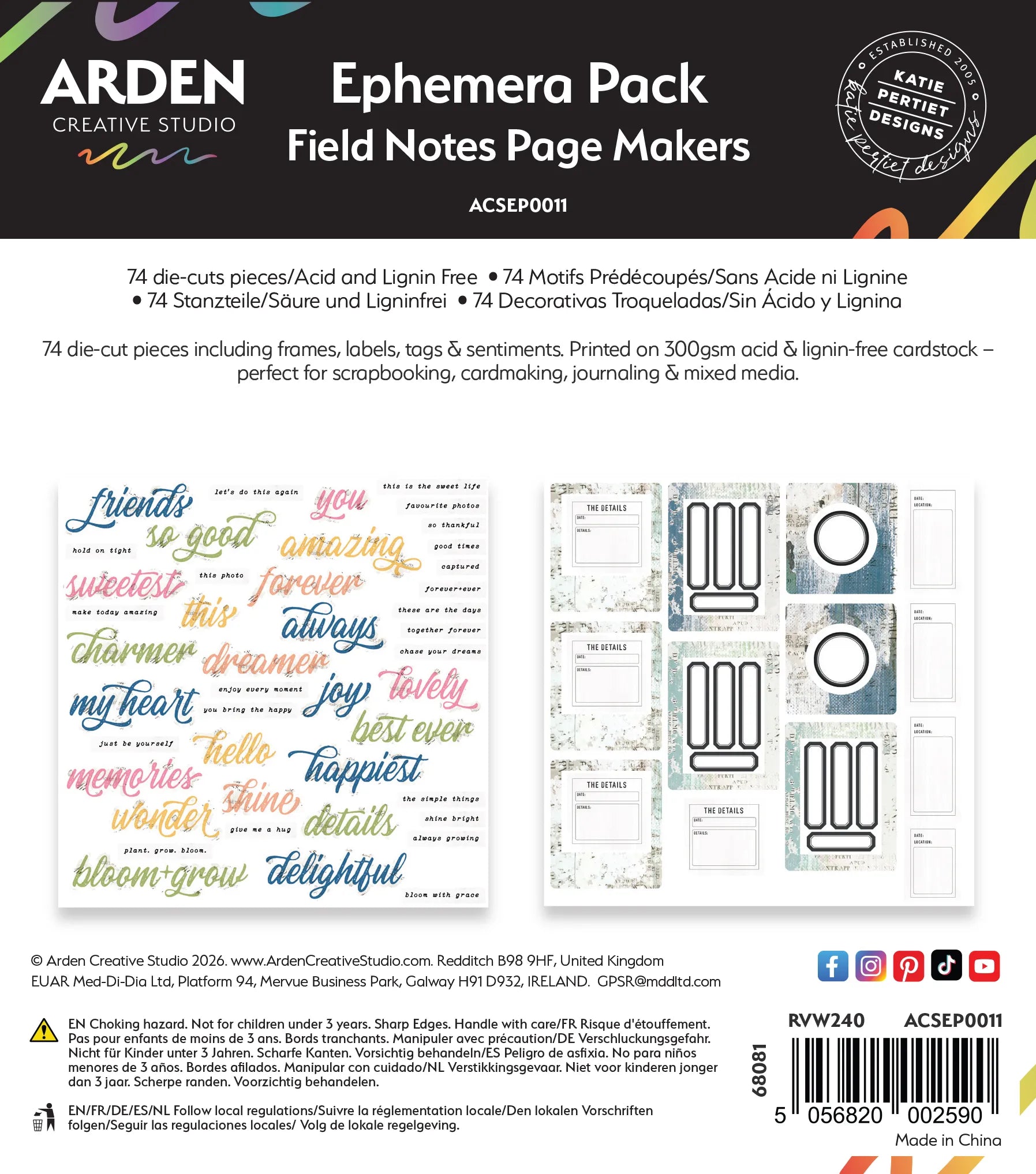 Arden Creative Studio - Field Notes -  Ephemera Page Makers - Designed by Katie Pertiet Designs