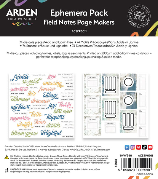 Arden Creative Studio - Field Notes -  Ephemera Page Makers - Designed by Katie Pertiet Designs