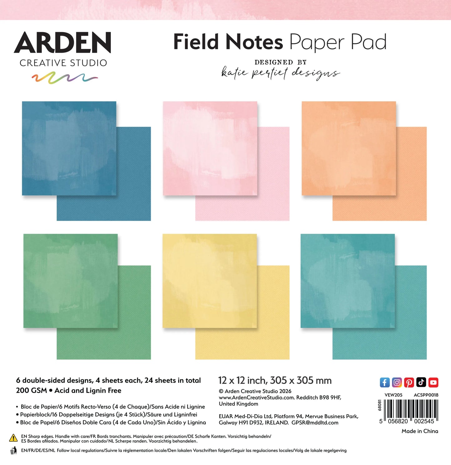 Field Notes - Solids Paper Pad 12X12 - Designed by Katie Pertiet Designs