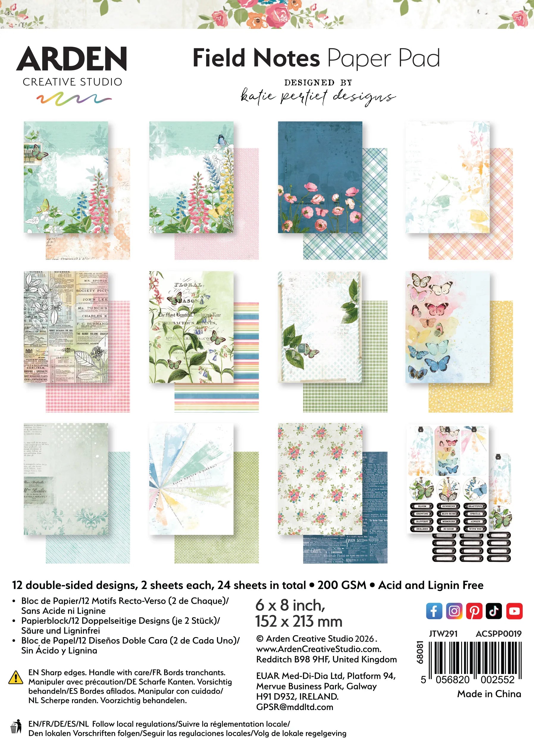 Arden Cretive Studio - Field Notes 6in x 8in Paper Pad - Designed by Katie Pertiet Designs