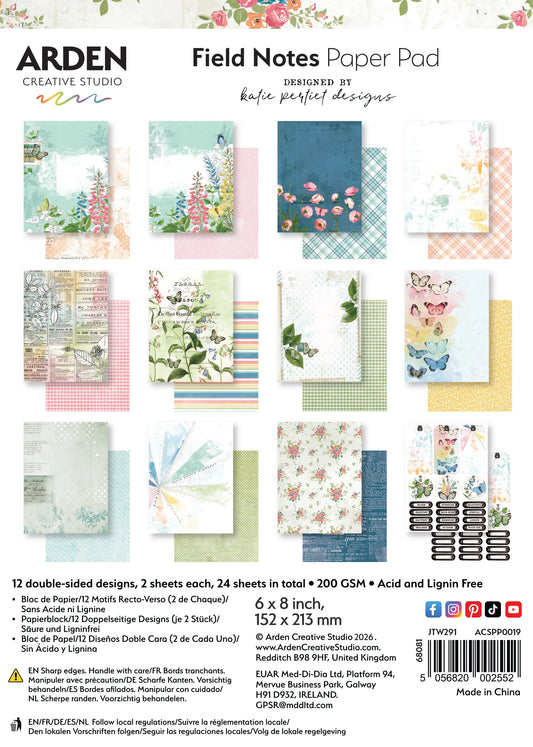 Arden Cretive Studio - Field Notes 6in x 8in Paper Pad - Designed by Katie Pertiet Designs