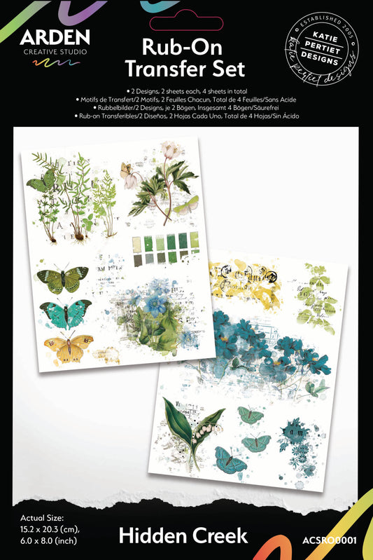 ACSRO0001 Arden Creative Studio Hidden Creek 6inx8in Rub-On Transfer Set packaging
