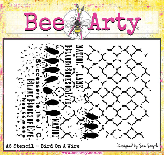 Bee Arty - Garden Meadows - Bird On A Wire - A6 Stencil - By Sue SmythA
