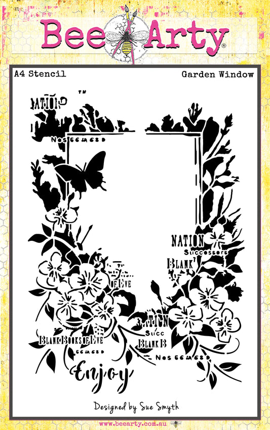 Bee Arty - Garden Meadows - Garden Window - A4 Stencil - By Sue Smyth