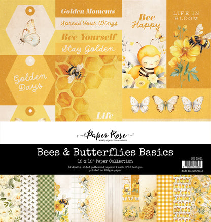 Paper Rose Bees & Butterflies Basics 12x12 Paper Collection