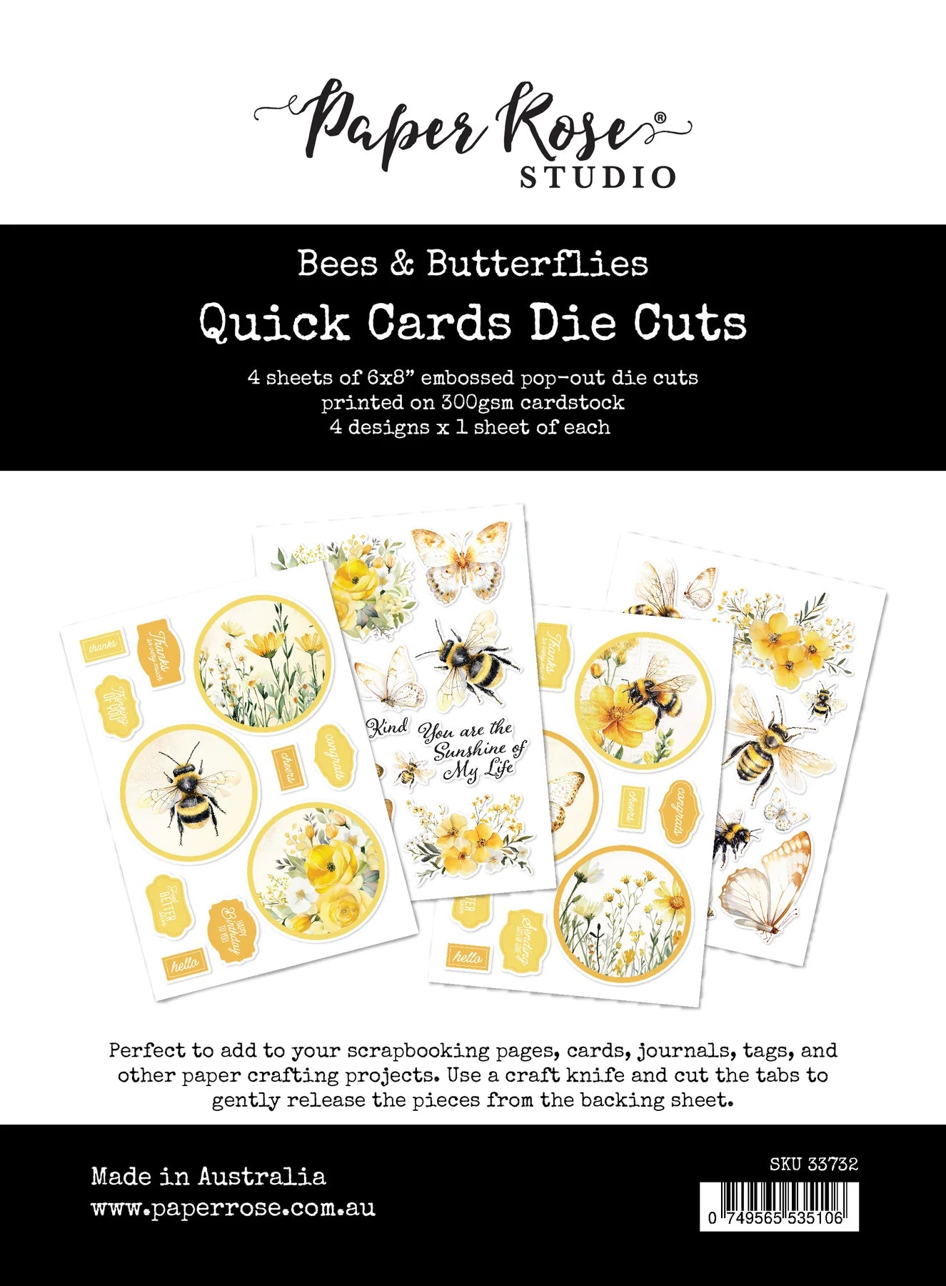 Paper Rose Bees & Butterflies 6x8" Quick Cards Die Cuts