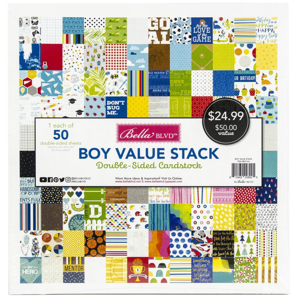 Bella BLVD Boy Double-Sided Cardstock Stack 12"X12" 50/Pkg