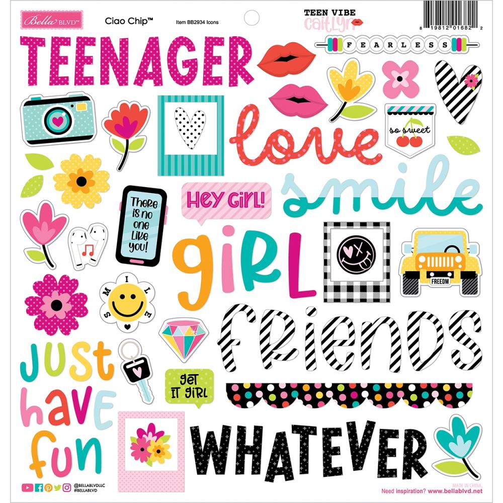Bella BLVD Chipboard Stickers 12"X12" - Teen Vibe Caitlyn