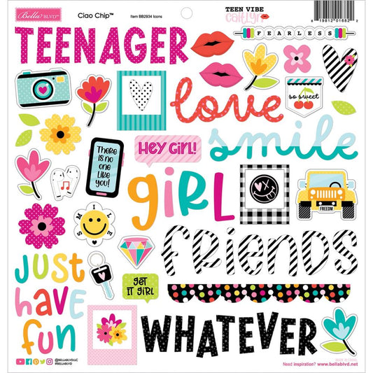 Bella BLVD Chipboard Stickers 12"X12" - Teen Vibe Caitlyn