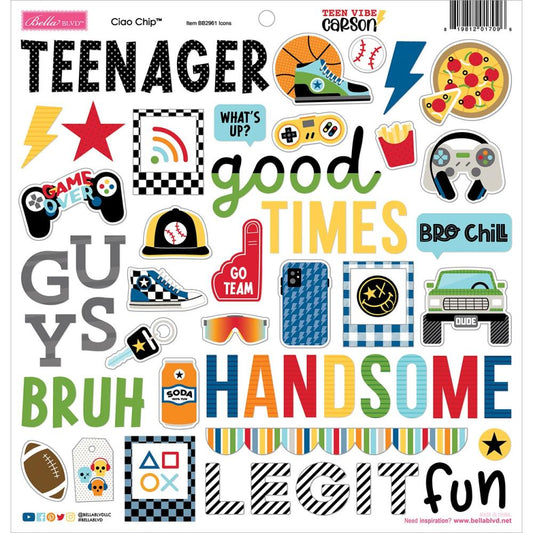 Bella BLVD Chipboard Stickers 12"X12" - Teen Vibe Carson