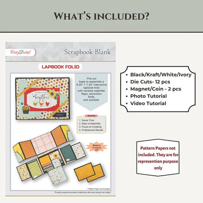 CrafTreat Scrapbook Blank Precut Album Base - LapBook Folio - Ivory