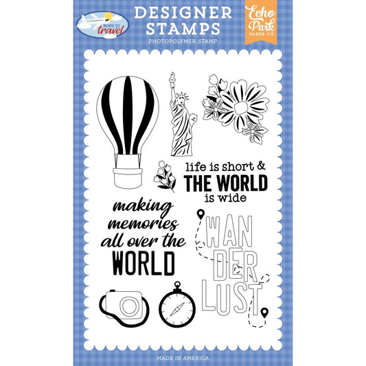 Echo Park Paper Born To Travel Stamp Set - All Over The World