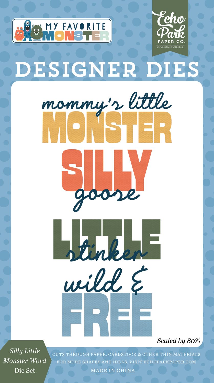 Echo Park Paper Co - My Favorite Monster Die Set - Silly Little Monster Word Set 