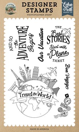 Echo Park Papers - It's Time To Travel Stamp Set - Travel the World Globe