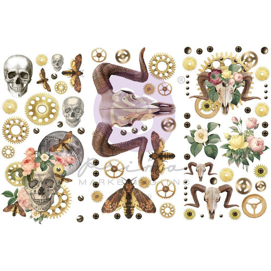 Finnabair Mini Rub-On Transfers 6"X12" - Boho Skulls