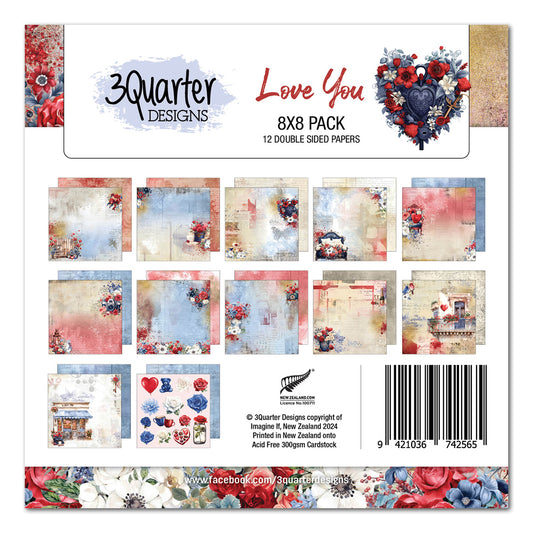 3Quarter Designs - Love You 8"x8" Paper Pack