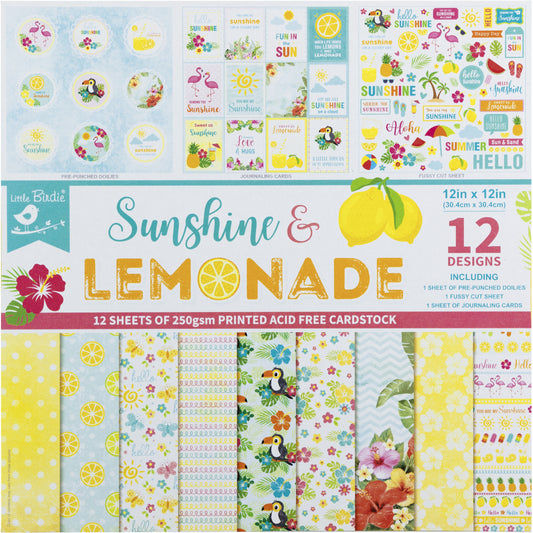 Little Birdie - Sunshine & Lemonade Cardstock Pack 12"X12" 24/Pkg