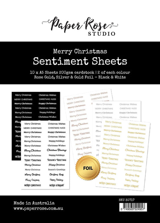 Merry Christmas A5 10pc Sentiment Sheets - Foil